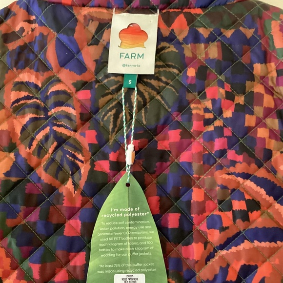 FARM Rio Mixed Patchwork Midi Reversible Puffer Jacket w/Belt Side Zipper Vents - Picture 12 of 16